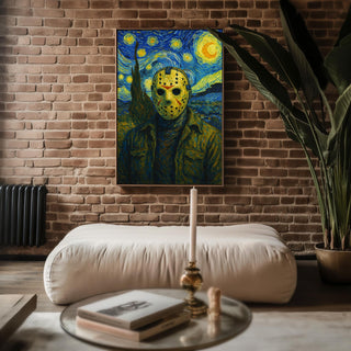 Scary Starry Night Poster – Horror Movie Mashup Wall Art, Scary Funny Van Gogh Style Print for Halloween or Film Buff Decor - Just Great Posters