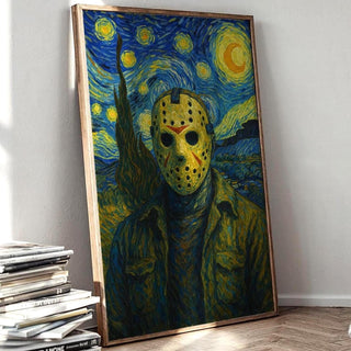 Scary Starry Night Poster – Horror Movie Mashup Wall Art, Scary Funny Van Gogh Style Print for Halloween or Film Buff Decor - Just Great Posters