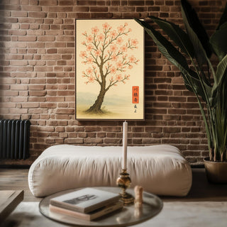 Cherry Blossom Tree Poster – Japanese Nature Wall Art, Minimalist Sakura Print with Birds, Zen Botanical Decor for Calm and Serene Spaces - Just Great Posters