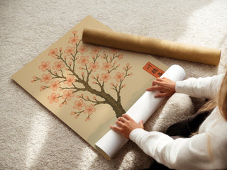 Cherry Blossom Tree Poster – Japanese Nature Wall Art, Minimalist Sakura Print with Birds, Zen Botanical Decor for Calm and Serene Spaces - Just Great Posters