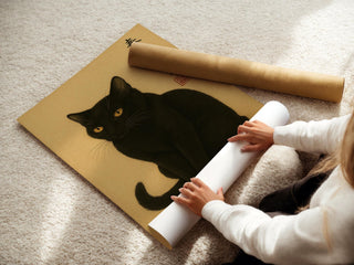 Japanese Black Cat Poster – Minimalist Ink Style Animal Wall Art, Mystical Zen Feline Print for Witchy, Wabi - Sabi, or Spiritual Home Decor - Just Great Posters