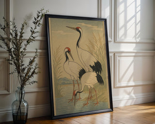 Japanese Cranes Poster – Ukiyo - e Style Nature Wall Art, Traditional Japanese Wildlife Print for Zen Decor, Calm Interiors or Japandi Homes - Just Great Posters