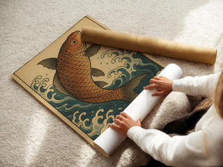 Koi Fish Ukiyo - e Poster – Traditional Japanese Water Print, Symbolic Strength and Flow Wall Art for Zen Decor, Japandi, or Calm Interiors - Just Great Posters