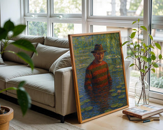 Freddy Monet Poster – Funny Horror Art Mashup, Impressionist Water Lilies Parody Print for Halloween, Goth or Cult Film Decor - Just Great Posters