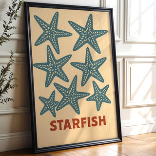 Starfish Coastal Wall Art – Vintage Beach Style Ocean Poster, Minimal Marine Life Print for Bathroom, Cottagecore, or Nautical Decor - Just Great Posters