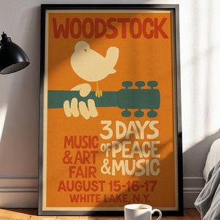 Woodstock Poster Reprint | Retro Orange Music Festival Art | Peace and Music 60s Vibe Wall Art for Music Rooms & Vintage Lovers - Just Great Posters