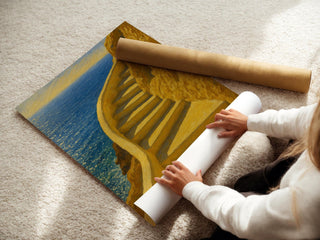 Seaside Steps Art Print – Dreamy Yellow Staircase Wall Poster, Coastal Mediterranean Decor, Summer Travel Vibes, Free Shipping Always - Just Great Posters