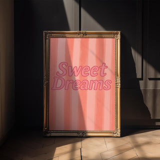 Sweet Dreams Pink Poster – Cute Nursery Wall Art with Stars & Clouds, Baby Girl Bedroom Decor, Pastel Kids Room Print, Free Shipping - Just Great Posters