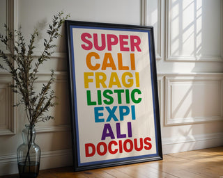 Mary Poppins Poster, Super califragilisticexpialidocious Poster – Rainbow Typography Wall Art, Playroom Decor, Inspirational Quote Print - Just Great Posters