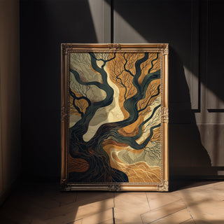 “Rooted Currents” – Abstract Earth Map Tree Art Print - Just Great Posters