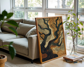 “Rooted Currents” – Abstract Earth Map Tree Art Print - Just Great Posters