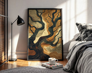 “Rooted Currents” – Abstract Earth Map Tree Art Print - Just Great Posters