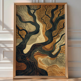 “Rooted Currents” – Abstract Earth Map Tree Art Print - Just Great Posters