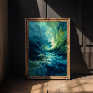 Abstract Ocean Wave Wall Art – Moody Teal & Emerald Swirl Print for Modern Interiors - Just Great Posters