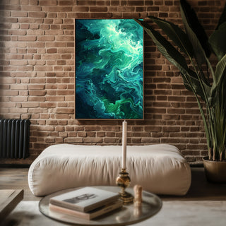 Dark Ocean Abstract Wall Art – Moody Blue and Cream Wave Texture Print - Just Great Posters