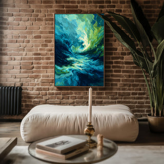 Abstract Ocean Wave Wall Art – Moody Teal & Emerald Swirl Print for Modern Interiors - Just Great Posters