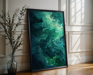 Dark Ocean Abstract Wall Art – Moody Blue and Cream Wave Texture Print - Just Great Posters