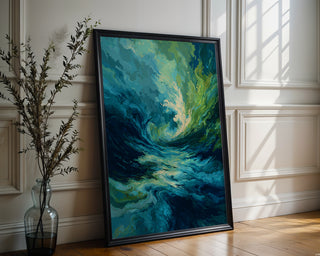 Abstract Ocean Wave Wall Art – Moody Teal & Emerald Swirl Print for Modern Interiors - Just Great Posters