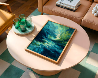 Abstract Ocean Wave Wall Art – Moody Teal & Emerald Swirl Print for Modern Interiors - Just Great Posters