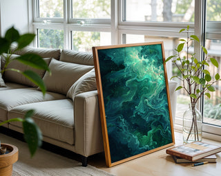 Dark Ocean Abstract Wall Art – Moody Blue and Cream Wave Texture Print - Just Great Posters