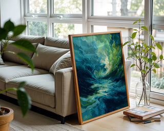 Abstract Ocean Wave Wall Art – Moody Teal & Emerald Swirl Print for Modern Interiors - Just Great Posters