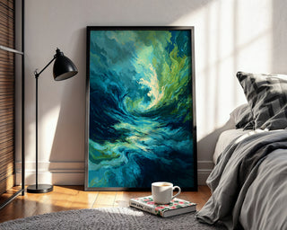 Abstract Ocean Wave Wall Art – Moody Teal & Emerald Swirl Print for Modern Interiors - Just Great Posters