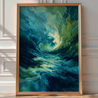 Abstract Ocean Wave Wall Art – Moody Teal & Emerald Swirl Print for Modern Interiors - Just Great Posters