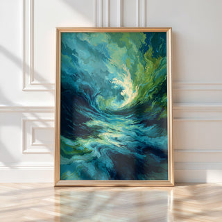 Abstract Ocean Wave Wall Art – Moody Teal & Emerald Swirl Print for Modern Interiors - Just Great Posters
