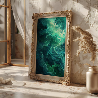 Dark Ocean Abstract Wall Art – Moody Blue and Cream Wave Texture Print - Just Great Posters