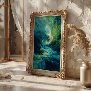Abstract Ocean Wave Wall Art – Moody Teal & Emerald Swirl Print for Modern Interiors - Just Great Posters