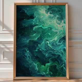 Dark Ocean Abstract Wall Art – Moody Blue and Cream Wave Texture Print - Just Great Posters