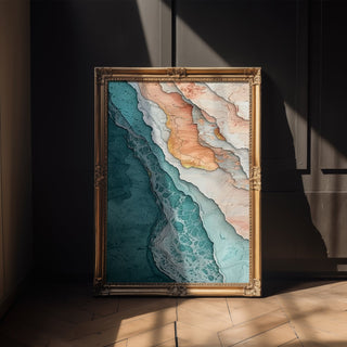 Layered Ocean Abstract Art Print – Teal and Terracotta Modern Wall Decor - Just Great Posters