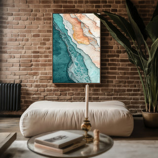 Layered Ocean Abstract Art Print – Teal and Terracotta Modern Wall Decor - Just Great Posters