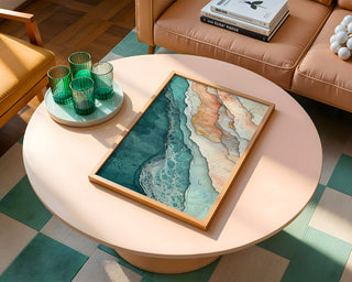 Layered Ocean Abstract Art Print – Teal and Terracotta Modern Wall Decor - Just Great Posters