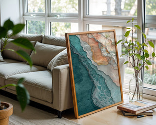 Layered Ocean Abstract Art Print – Teal and Terracotta Modern Wall Decor - Just Great Posters