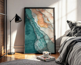 Layered Ocean Abstract Art Print – Teal and Terracotta Modern Wall Decor - Just Great Posters