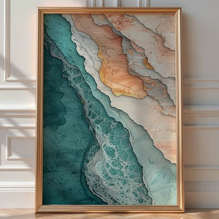 Layered Ocean Abstract Art Print – Teal and Terracotta Modern Wall Decor - Just Great Posters