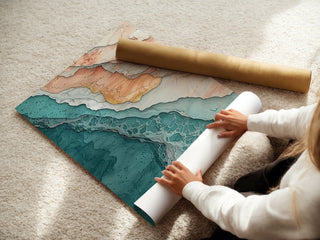 Layered Ocean Abstract Art Print – Teal and Terracotta Modern Wall Decor - Just Great Posters