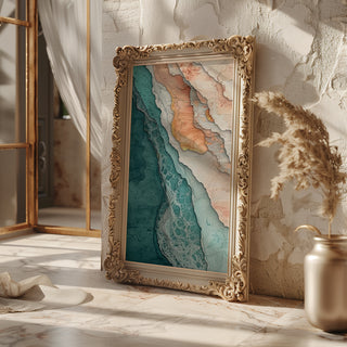 Layered Ocean Abstract Art Print – Teal and Terracotta Modern Wall Decor - Just Great Posters