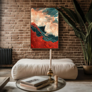 Abstract Red and Teal Wave Art Print – Bold Coastal Wall Decor with Movement - Just Great Posters