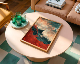 Abstract Red and Teal Wave Art Print – Bold Coastal Wall Decor with Movement - Just Great Posters