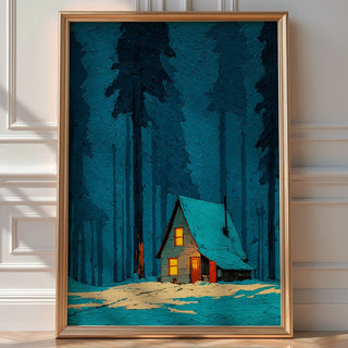 Cozy Winter Cabin Art Print – Snowy Forest Wall Art for Winter Decor - Just Great Posters