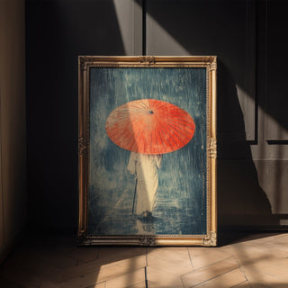 Red Umbrella Silence – Japanese Rainwalk Art Print - Just Great Posters