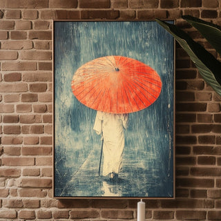 Red Umbrella Silence – Japanese Rainwalk Art Print - Just Great Posters