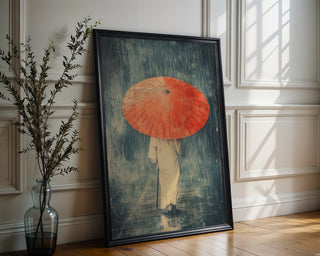 Red Umbrella Silence – Japanese Rainwalk Art Print - Just Great Posters