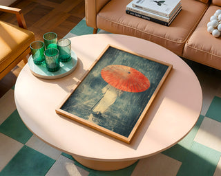Red Umbrella Silence – Japanese Rainwalk Art Print - Just Great Posters