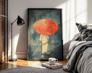 Red Umbrella Silence – Japanese Rainwalk Art Print - Just Great Posters