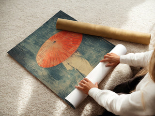 Red Umbrella Silence – Japanese Rainwalk Art Print - Just Great Posters
