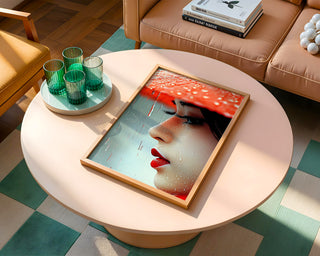 Crimson Rain – Close - Up Portrait in Red and Raindrops - Just Great Posters