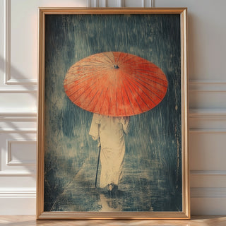 Red Umbrella Silence – Japanese Rainwalk Art Print - Just Great Posters